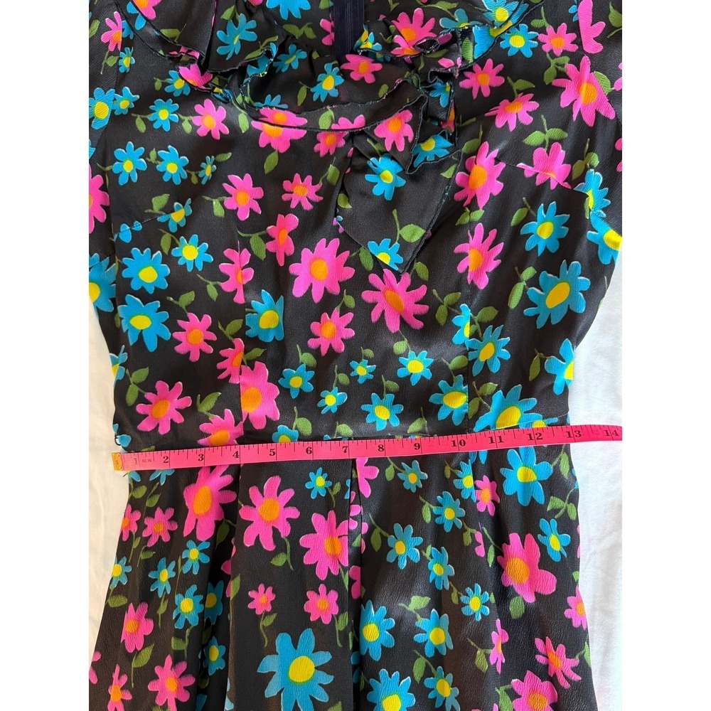 Vtg 60s McKells Dallas Black Daisy Psychedelic Wide Leg Jumpsuit Ruffle Collar S - Picture 7 of 8